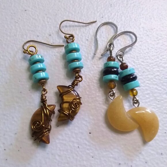 Southwestern & Boho Vibes! Long Moon Danglers! Aventurine Howlite + Agate Beads - Picture 12 of 12